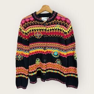Irvine Park Vintage Womens Medium Embroidered Artsy Art to Wear Cardigan Cotton